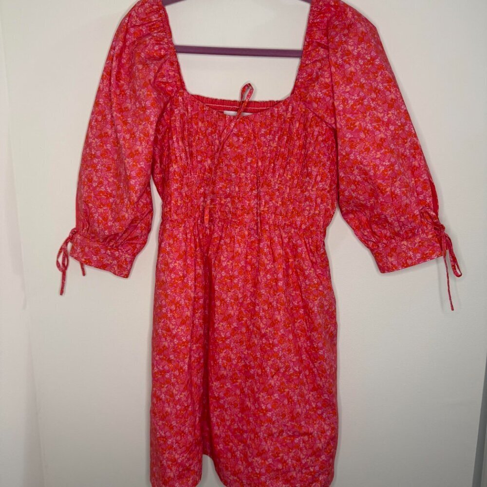 Greylin Floral Print Pintuck Mini Dress Summer Vacation Boho Chic - Medium